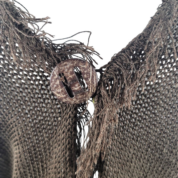 Chico's Brown Fringed Linen Blend Open Knit 1 Button Closure Jacket 3- L- 16 - Picture 2 of 5
